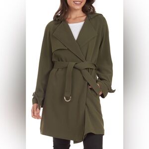New Rachel Roy Green Trench Coat Belt Hood Size Medium